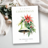 Christmas Bell Pine Poinsettia Foliage Waterverf Feestdagenkaart