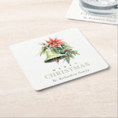 Christmas Bell Pine Poinsettia Foliage Waterverf Kartonnen Onderzetters (Schuin)