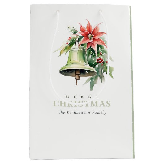 Christmas Bell Pine Poinsettia Foliage Waterverf Medium Cadeauzakje (Voorkant)