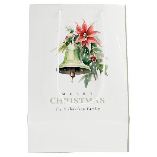 Christmas Bell Pine Poinsettia Foliage Waterverf Medium Cadeauzakje (Achterkant)