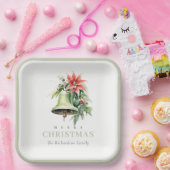 Christmas Bell Pine Poinsettia Foliage Waterverf Papieren Bordje (Feest)