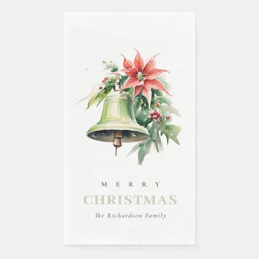 Christmas Bell Pine Poinsettia Foliage Waterverf Servet (Voorkant)