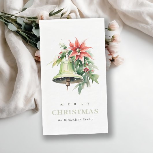 Christmas Bell Pine Poinsettia Foliage Waterverf Servet