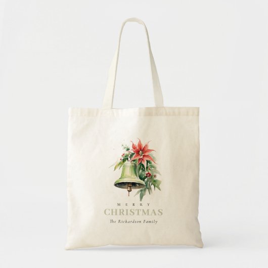 Christmas Bell Pine Poinsettia Foliage Waterverf Tote Bag (Voorkant)