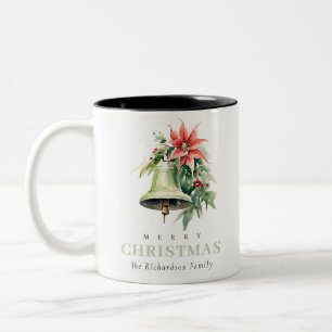 Christmas Bell Pine Poinsettia Foliage Waterverf Tweekleurige Koffiemok