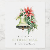 Christmas Bell Pine Poinsettia Foliage Waterverf Wijn Etiket (Enkel label)