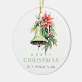 Christmas Bell Pine Poinsettia Waterverf Foto Keramisch Ornament (Links)