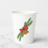 Christmas Bell Print with Pine & red bow wall art Papieren Bekers (Achterkant)