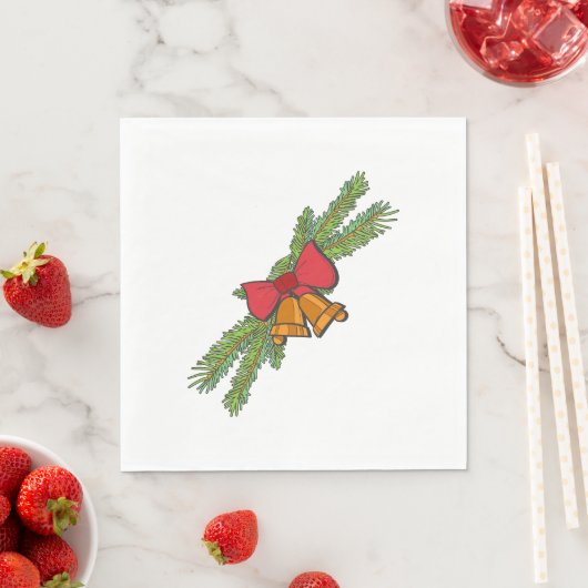 Christmas Bell Print with Pine & red bow wall art Servet (Insitu)