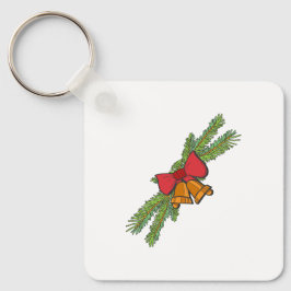 Christmas Bell Print with Pine & red bow wall art Sleutelhanger