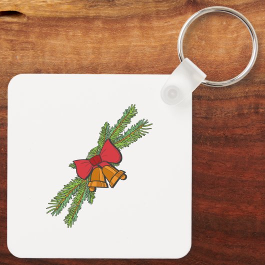 Christmas Bell Print with Pine & red bow wall art Sleutelhanger (Achterkant)