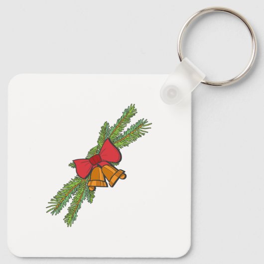 Christmas Bell Print with Pine & red bow wall art Sleutelhanger (Achterkant)