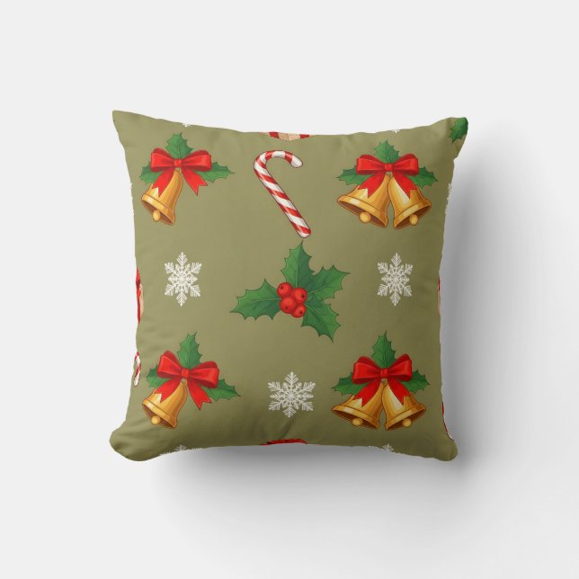 Christmas Bells & Candy Cane Throw Pillow Kussen (Voorkant)