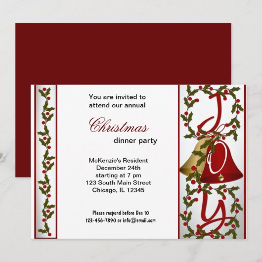 Christmas Bells-diner Kaart (Voorkant / Achterkant)