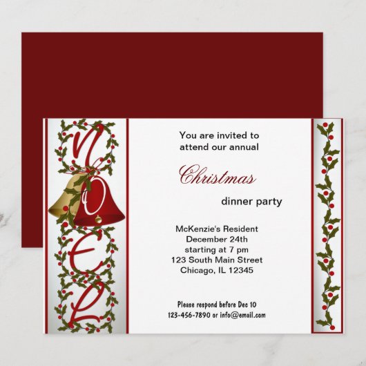 Christmas Bells-diner Kaart (Voorkant / Achterkant)