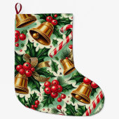 Christmas Bells holly candy canes art pattern Grote Kerstsok (Voorkant)