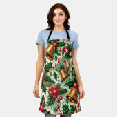 Christmas Bells holly candy canes art pattern Schort (Gedragen)