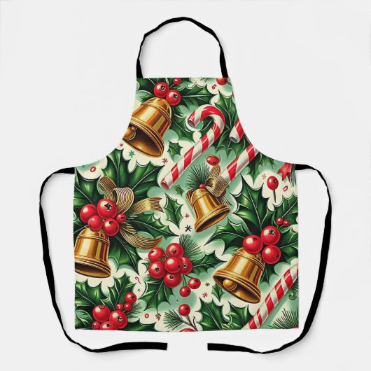 Christmas Bells holly candy canes art pattern Schort (Voorkant)