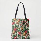 Christmas Bells holly candy canes art pattern Tote Bag (Voorkant)