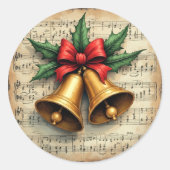 Christmas Bells on Sheet Music, Ronde Sticker (Voorkant)