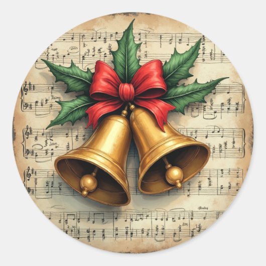 Christmas Bells on Sheet Music, Ronde Sticker (Voorkant)
