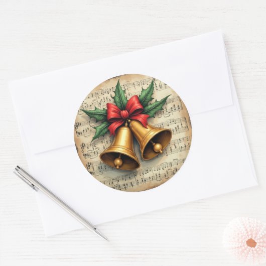 Christmas Bells on Sheet Music, Ronde Sticker (Envelop)