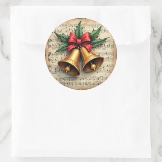 Christmas Bells on Sheet Music, Ronde Sticker (Tas)
