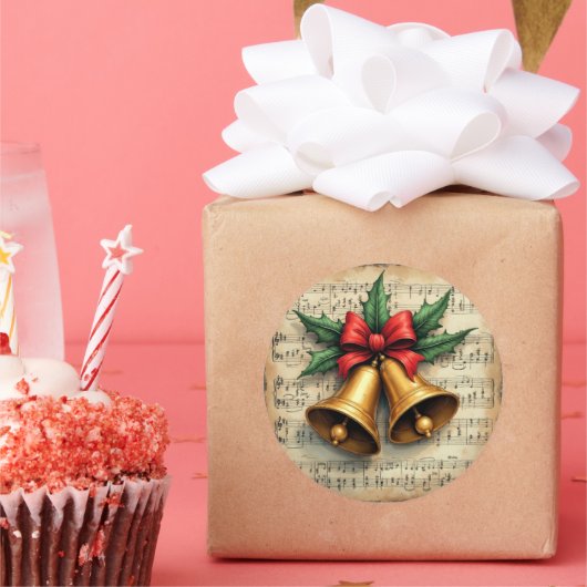 Christmas Bells on Sheet Music, Ronde Sticker (Feest)