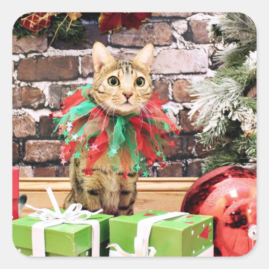 Christmas - Bengal Cat - Jack Vierkante Sticker (Voorkant)