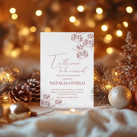 Christmas Berries Elegant Holiday Wedding Kaart