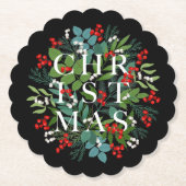 CHRISTMAS Berries Greenery Holiday Black Kartonnen Onderzetters (Voorkant)