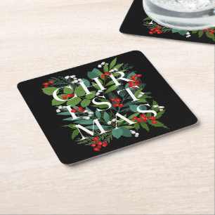 CHRISTMAS Berries Greenery Holiday Black Kartonnen Onderzetters