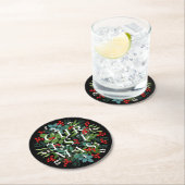 CHRISTMAS Berries Greenery Holiday Black Ronde Kartonnen Onderzetter (Insitu)