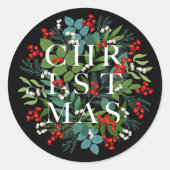 CHRISTMAS Berries Greenery Holiday Black Ronde Sticker (Voorkant)