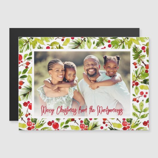 Christmas Berries & Greenery Photo Magnetic Cards (Voorkant / Achterkant)