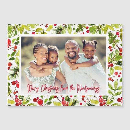 Christmas Berries & Greenery Photo Magnetic Cards (Voorkant)