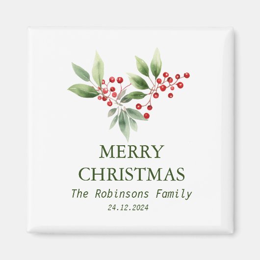 Christmas Berry Branch Waterverf Magneet (Voorkant)