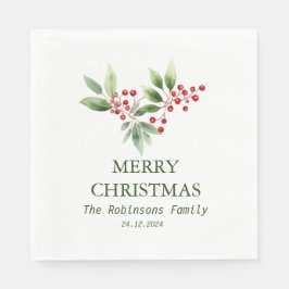Christmas Berry Branch Waterverf Servet