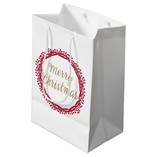 Christmas berry krans geschenkzak medium cadeauzakje (Achterkant Gekanteld)
