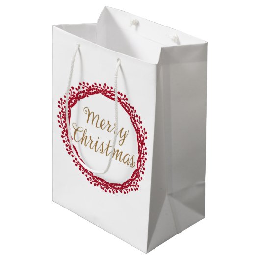 Christmas berry krans geschenkzak medium cadeauzakje (Voorkant Gekanteld)