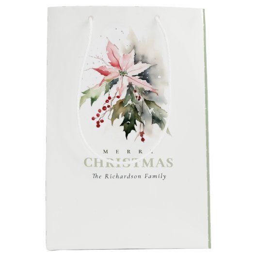 Christmas Berry Poinsettia Foliage Waterverf Medium Cadeauzakje (Voorkant)
