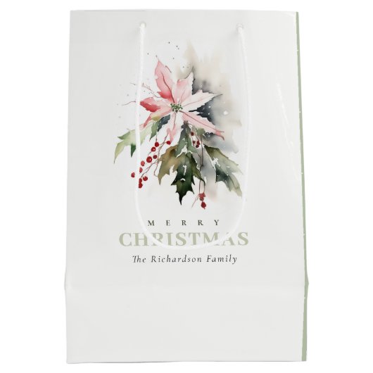 Christmas Berry Poinsettia Foliage Waterverf Medium Cadeauzakje (Achterkant)