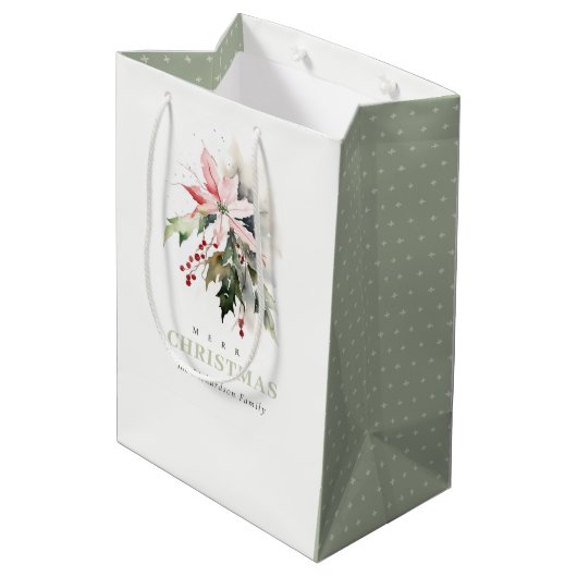 Christmas Berry Poinsettia Foliage Waterverf Medium Cadeauzakje (Achterkant Gekanteld)