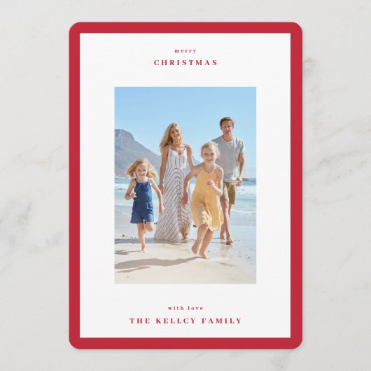 Christmas Berry Red Modern Lijst 3 Foto Feestdagenkaart (Voorkant)