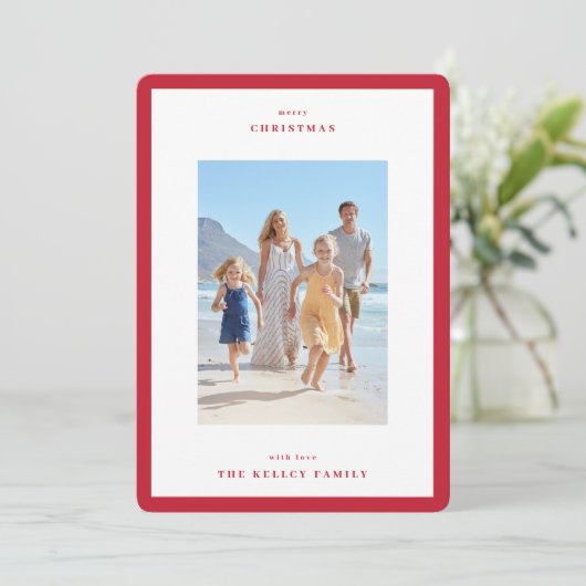Christmas Berry Red Modern Lijst 3 Foto Feestdagenkaart (Staand voorkant)