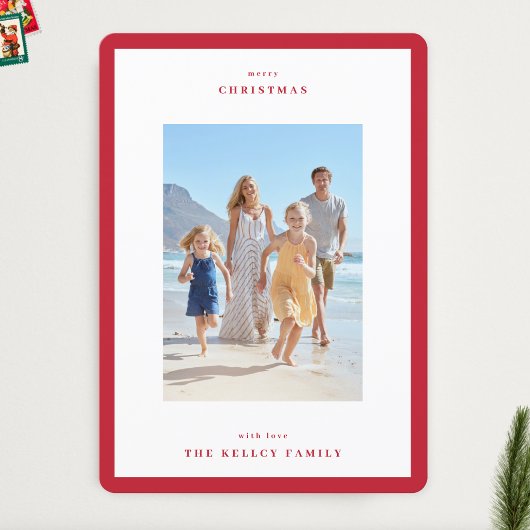 Christmas Berry Red Modern Lijst 3 Foto Feestdagenkaart