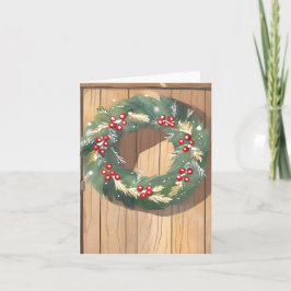 Christmas Berry Wreath | Waterverf Rustic Merry Feestdagen Kaart