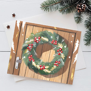 Christmas Berry Wreath   Waterverf Rustic Merry Feestdagenkaart