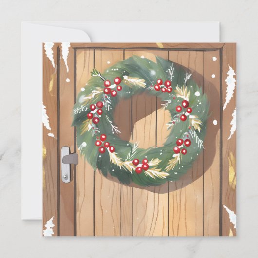 Christmas Berry Wreath | Waterverf Rustic Merry Feestdagenkaart (Voorkant)
