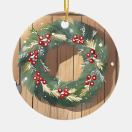 Christmas Berry Wreath | Waterverf Rustic Merry Keramisch Ornament